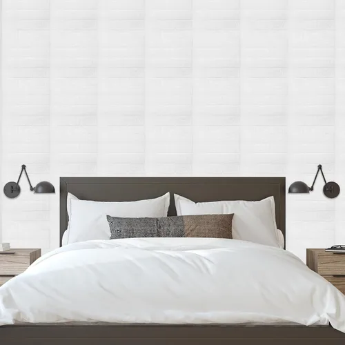 Miniatura 6 de uxcell Paneles de pared 3D para despegar y pegar, 30 piezas de papel tapiz de ladrillo de espuma para dormitorio, panel de pared de piedra Blanco
