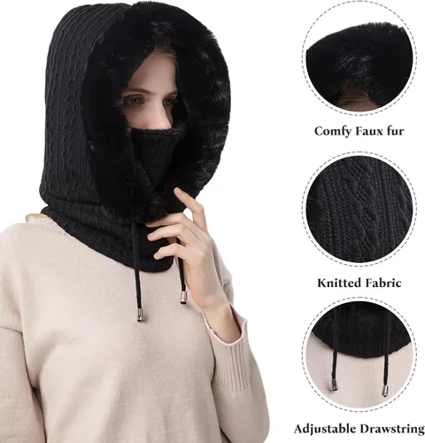 Miniatura 43 de HUAMULAN Gorro de invierno de una pieza para mujer, pasamontañas de forro polar, pasamontañas, máscara facial, bufanda, orejeras, esquí, nieve