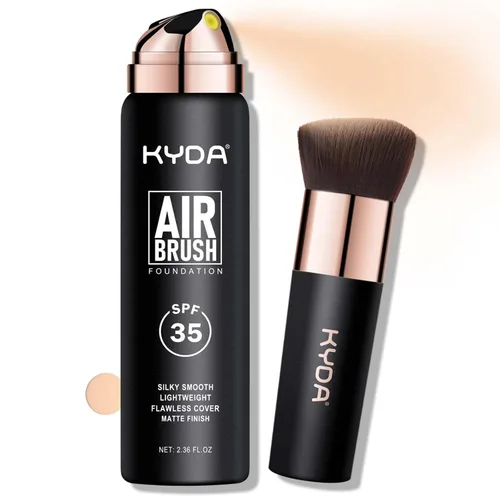 KYDA - Base en aerosol AirBrush SPF 35, base mate duradera, cubierta ligera, suave mezclable, base de maquillaje hidratante con aplicador de cepillo