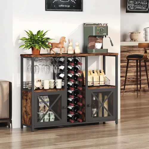 Miniatura 4 de Homeiju Mini Bares para el Hogar, Gabinete de Bar de Café de Madera, Gabinete Moderno de Licores para Licores y Copas, Gabinete de Vino Buffet