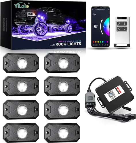 Miniatura 7 de YiLaie Luces LED RGB, 60 LED de alto brillo, kit de luz de neón multifunción impermeable para coche con control de aplicación/RF, luces de roca