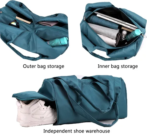 Miniatura 3 de forestfish Bolsa de lona para gimnasio con bolsillo seco húmedo y compartimento para zapatos para mujeres y hombres, Azul Marino
