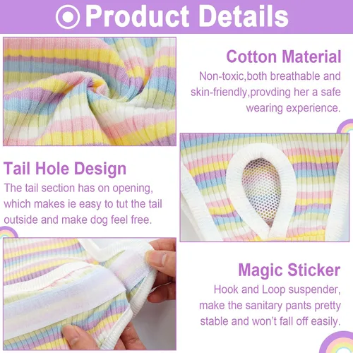 Miniatura 3 de QBLEEV Pañales para perras, bragas sanitarias lavables con tirantes ajustables, pañales reutilizables para cachorros, lindas bragas de período