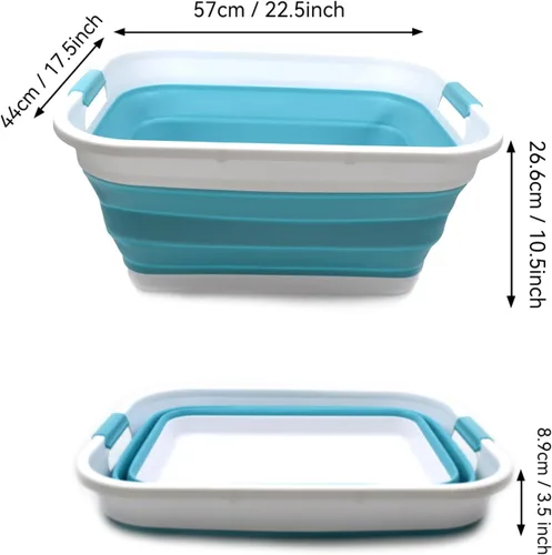 Miniatura 3 de SAMMART Cesta de lavandería de plástico plegable de 41L (10.8 galones) - Contenedor/organizador de almacenamiento plegable emergente - Tina de Azul
