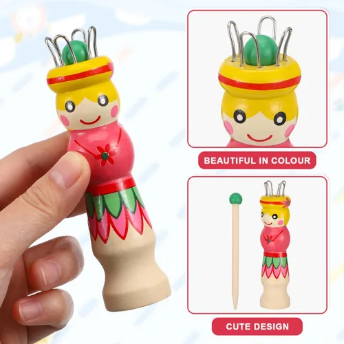 Miniatura 6 de Carrete de tejer francés Herramienta de tejer de madera Hilo de madera para hacer punto de muñeca Carfts Tejedor de madera con aguja