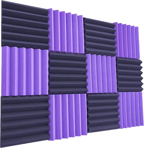 Miniatura 8 de Paquete de 24 paneles acústicos, paneles de espuma a prueba de sonido de 2 x 12 x 12 pulgadas para pared, paneles de cancelación de ruido Púrpura