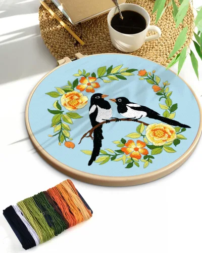 Miniatura 7 de TINDTOP Kit de Bordado para Principiantes Adultos, Kit de Bordado de Pájaros para Principiantes, Incluye Tela de Bordado Aros Hilos para Amantes
