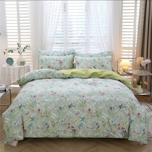 URBONUR Juego de funda de edredón con diseño floral verde, tamaño King, 100% algodón egipcio, juego de ropa de cama con estampado de mariposas Verde