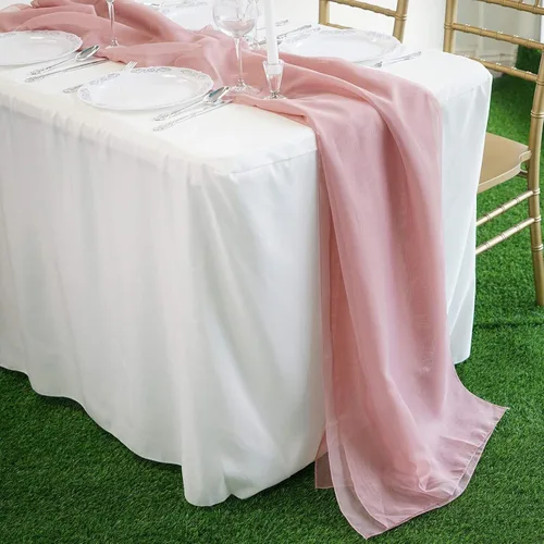 Miniatura 4 de Tableclothsfactory Camino de mesa de gasa prémium de 22 x 80 pulgadas para bodas, fiestas, banquetes, decoración, ajuste rectangular y mesa redonda