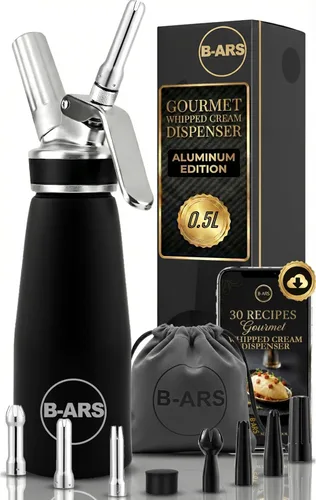 B-ARS Dispensador de crema batida negra, 16.9 fl oz, sifón negro de aluminio para postres frescos, salsa de mousse de café, fácil horneado casero