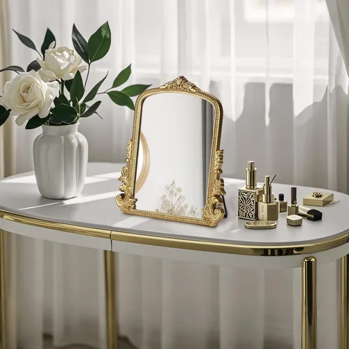 Miniatura 4 de Espejo de maquillaje vintage, espejo de tocador de escritorio antiguo tradicional de mesa, de pie, colgar o montar en la pared, espejo de vestir