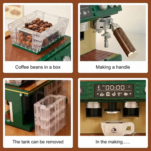 Miniatura 2 de Juego de construcción de máquina de café para adultos 928 piezas: kit de bloques de cafetera de doble cabeza, modelo clásico de colección