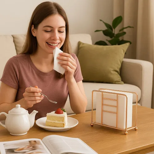 Miniatura 7 de Creative Home Servilletero de alambre de oro rosa para mesa, organizador de servilletas de metal chapado en cobre para encimera de cocina, mesa