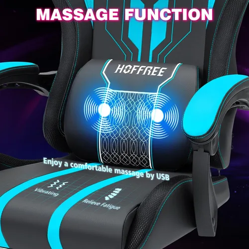 Miniatura 7 de HOFFREE Silla LED para juegos con altavoces, silla de computadora grande y alta con luces RGB, silla de juego Bluetooth con reposapiés, sillas