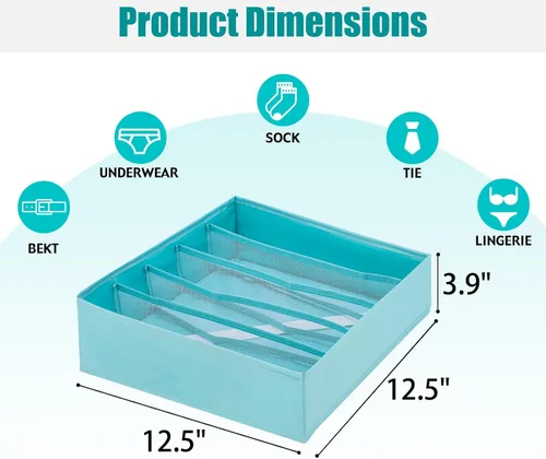 Miniatura 2 de Organizador de Ropa para Cajón bajo Gabinete, Cubos de Almacenamiento Plegables de 5 Celdas, Organizador de Cajón de Ropa Interior, Divisores, Cajas
