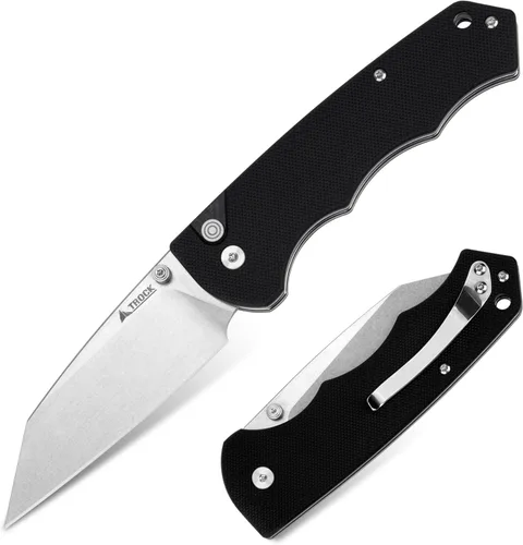 Cuchillo plegable de bolsillo, hoja D2 de 3.39 pulgadas, acabado lavado a la piedra, cuchillo EDC para hombres y mujeres con mango G10, campamento,