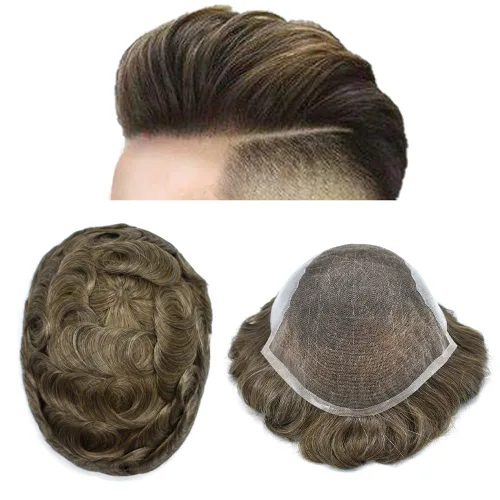 Miniatura 50 de Tupé para hombres 100% europeos unidades de cabello humano francés sistema de cabello de encaje con nudos blanqueados, línea capilar natural para #5