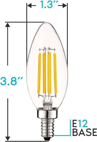 Miniatura 4 de LUXRITE Bombilla LED de candelabro vintage equivalente a 60 W, 550 lúmenes, 2700 K blanco cálido, bombillas LED de araña de 5 W, regulables, vidrio