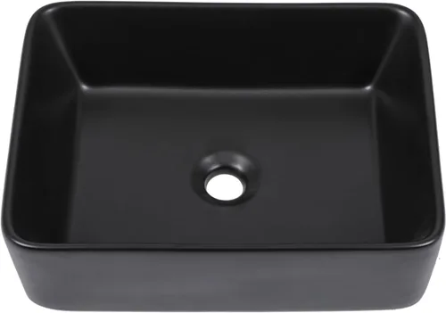 Miniatura 5 de Lavabo de baño negro de 16 x 12 pulgadas, lavabo de apoyo rectangular para baños, de cerámica, sobre mostrador, lavabo rectangular de baño, lavabo