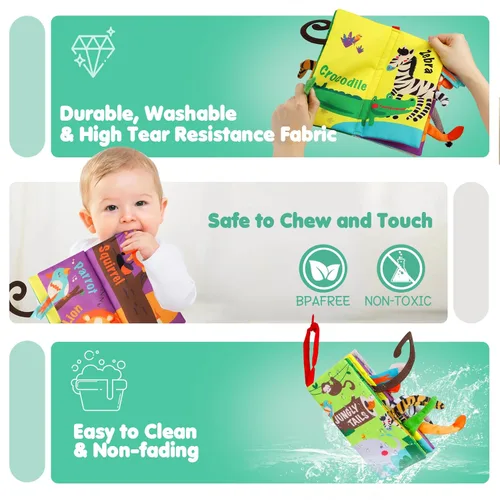Miniatura 6 de beiens - Libros de tela para bebés, libro táctil y crujiente para bebés de 0-3-6-12-18 meses, juguetes blandos interactivos para cochecitos