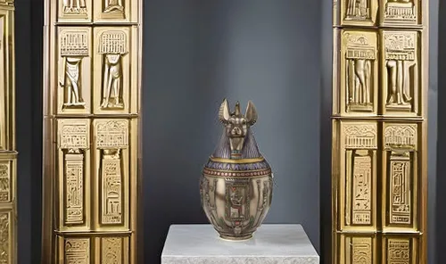 Miniatura 5 de Tarro canopic de urna conmemorativa de perro Anubis egipcio raro