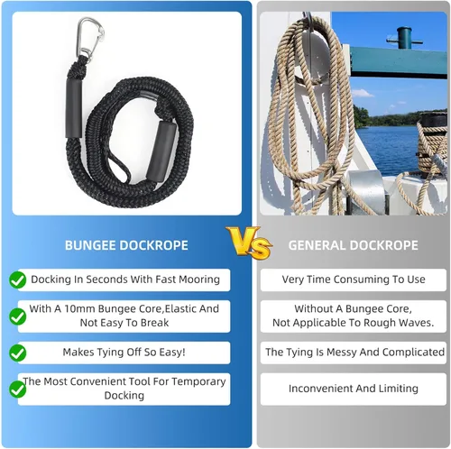 Miniatura 5 de Líneas de muelle elástico para barcos de 4 pies, paquete de 2 cuerdas de amarre con 316 clips de acero inoxidable, accesorios PWC de grado marino