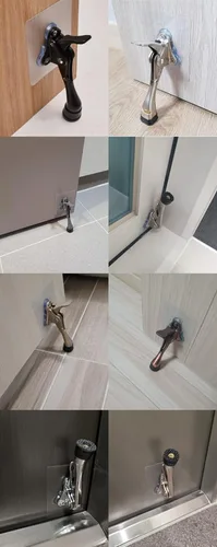 Miniatura 7 de HOME&I Tope de puerta abatible de 4 pulgadas con placa de montaje autoadhesiva grande, tope de puerta ajustable resistente, soporte de puerta Níquel