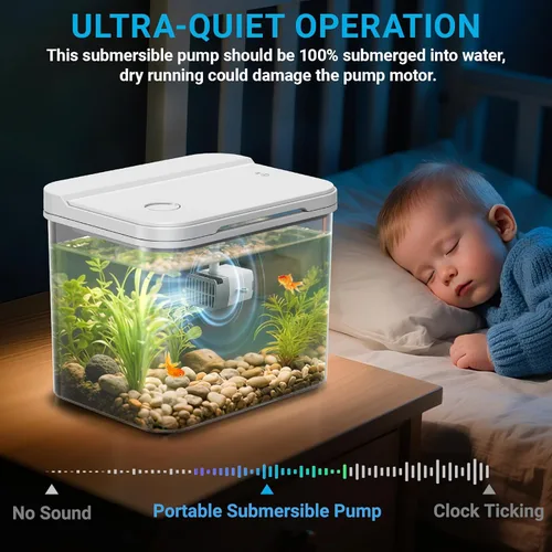 Miniatura 5 de Moonorange Mini bomba de agua sumergible, bomba de agua ultra silenciosa, 200 l/h, para tanque de tortuga, fuentes, acuarios (1 W, 52 GPH)