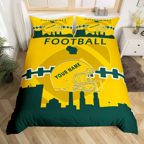 Miniatura 26 de Erosebridal Juego de funda de edredón personalizada para niños y niñas, juego de cama de jugadores de fútbol, funda de edredón de rugby con 1 funda
