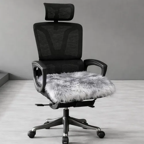 OKAYDA Cojín cuadrado de 18 x 18 pulgadas para silla de piel de oveja australiana, felpa gruesa, antideslizante, lana suave, para comedor, hogar,