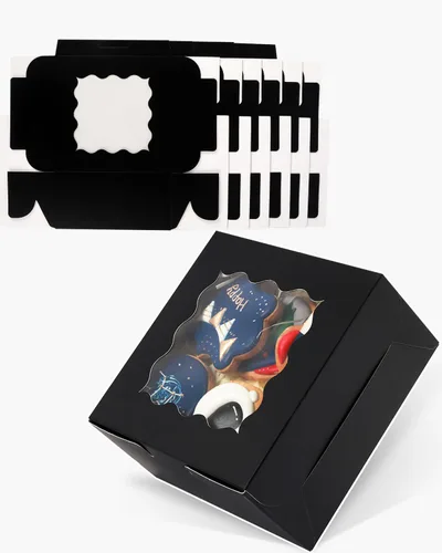 Miniatura 2 de qiqee Caja de panadería negra con ventana, 60 paquetes de 6 x 6 x 3 pulgadas, cajas de galletas negras para pastelería para bodas, cumpleaños y Negro