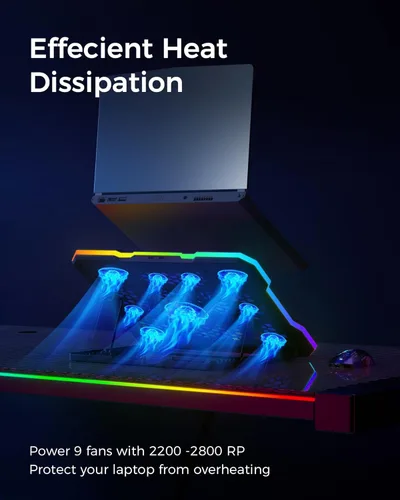 Miniatura 2 de ChillCore Almohadilla de enfriamiento para laptop, enfriador de laptop con luces RGB, 9 ventiladores para laptops de 15.6-19.3 pulgadas, almohadilla