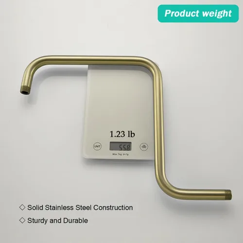 Miniatura 6 de Brazo de ducha de cuello de cisne de 16 pulgadas, extensión de cabezal de ducha dorado con brida única, conexión estándar de 1/2 pulgada Brida