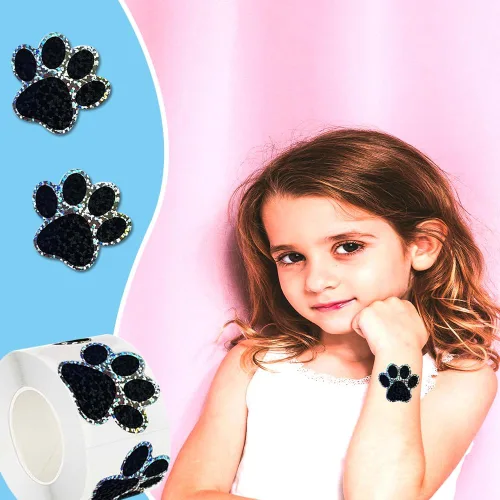 Miniatura 7 de 500 piezas de rollo de calcomanías lindas de patas de perro en glitter, etiquetas adhesivas de huellas de perro negro, etiquetas de vinilo