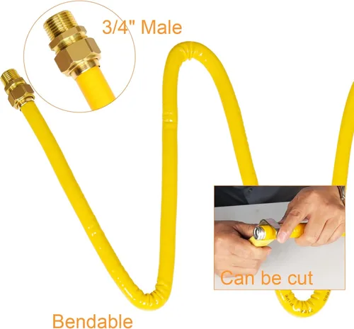 Miniatura 2 de Tubería de Gas Flexible de Acero Inoxidable CSST de 70 pies 3/4'' Antiagrietamiento Utilizada para Equipos de Gas Natural Propano con 2 Conectores