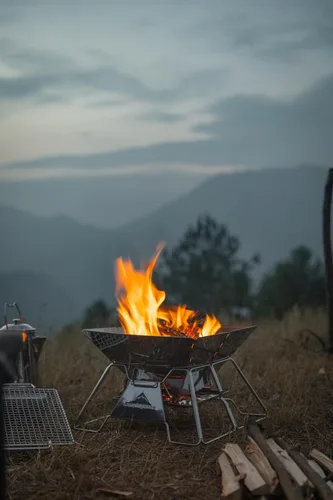 Miniatura 9 de CAMPINGMOON Hoguera Portátil de Acero Inoxidable Plegable para Fogata, Parrilla de Leña y Carbón para Estufa de Camping, Cocina al Aire Libre