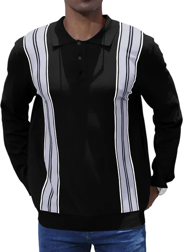 Miniatura 7 de CTU Camisas polo de manga larga a rayas vintage para hombre, camisas de golf