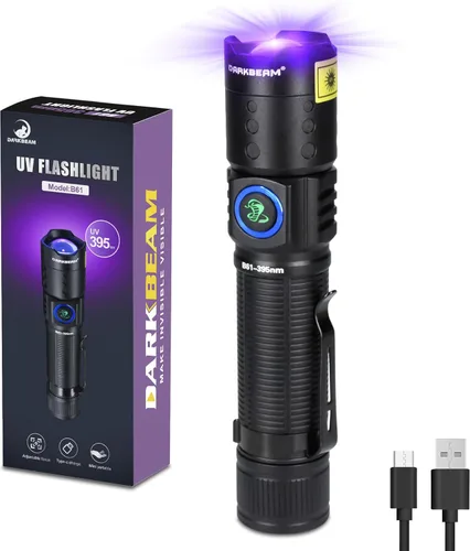 Miniatura 7 de DARKBEAM Linterna UV de 365 nm LED de luz negra, linternas ultravioleta, potente lámpara recargable USB -C Woods, resistente al agua enfocable