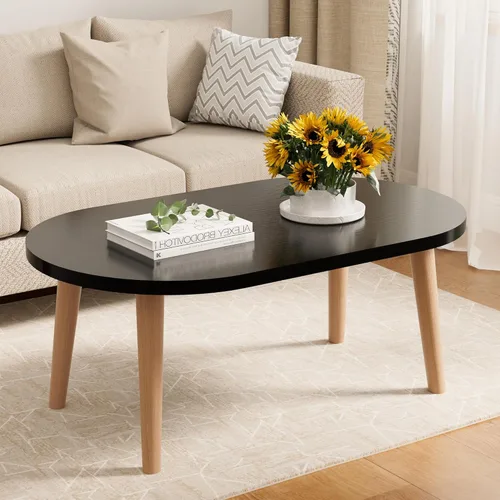 Miniatura 15 de Mesa auxiliar pequeña, mesa baja con patas de madera maciza, mesa auxiliar ovalada de 23.6 pulgadas, mesa auxiliar auxiliar de pie para sentarse