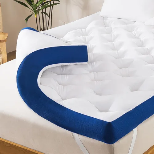 WhatsBedding Cubrecolchón de espuma viscoelástica de 5 pulgadas para dolor de espalda, relleno de relleno suave y transpirable, cubrecolchón grueso