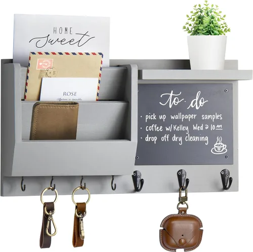 Miniatura 6 de Ziivita Soporte para llaves de pared - Organizador de soporte para correo de montaje en pared con estante - Perchero para llaves colgante