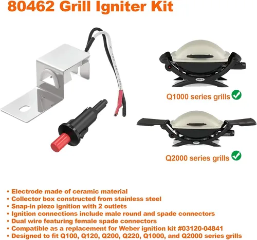 Miniatura 6 de SafBbcue 80462 Encendido de parrilla de repuesto para accesorios de parrilla Weber Q1000/Q2000, para encendido de parrilla de gas Weber Q100 Q200