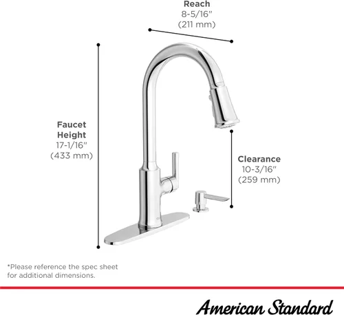 Miniatura 5 de American Standard 7421300.243 Raviv - Grifo de cocina desplegable con rociador y dispensador de jabón, color negro mate
