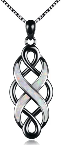 YFN Collar con colgante de ópalo creado con nudo celta irlandés, collares negros de plata esterlina para mujeres y hombres de 18 pulgadas