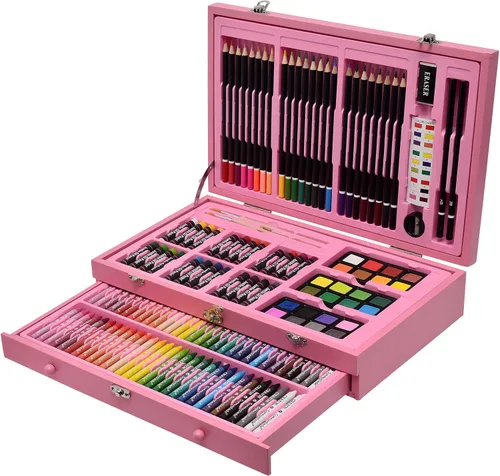 Miniatura 2 de Sunnyglade Juego de arte de lujo de 145 piezas, caja de arte de madera y kit de dibujo con crayones, pasteles al óleo, lápices de colores, pastillas