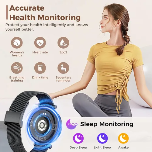 Miniatura 3 de Matast Smart Watch for Women, 1.19" AMOLED Display Fitness Tracker Bluetooth Make/Answer Call, Watches with 110+ Sports Modes/Heart Rate/SpO2/Sleep