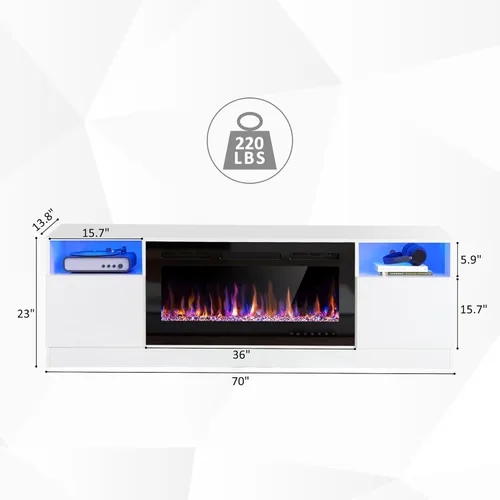 Miniatura 5 de Spurgehom Soporte de TV con chimenea de 70 pulgadas para televisores de hasta 80 pulgadas con chimenea eléctrica de 36 pulgadas, consola de TV