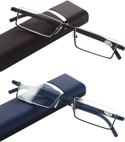 Lentes de lectura de medio marco con estuche portátil, lentes de lectura delgados y ligeros para mujeres y hombres (2 pares 3.5)