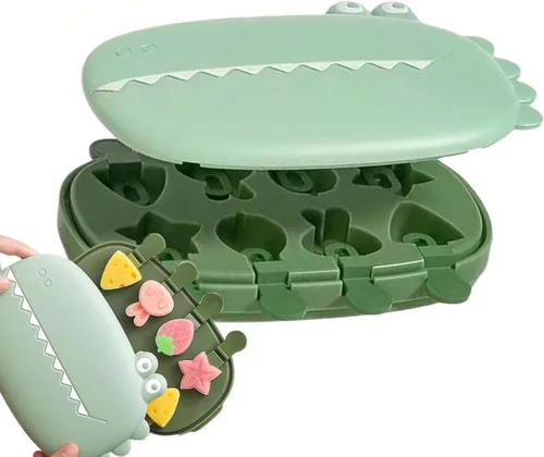 Juego de moldes para paletas de cocodrilo con palillos, moldes apilables de silicona para helados, moldes para helados, accesorios de cocina, fácil