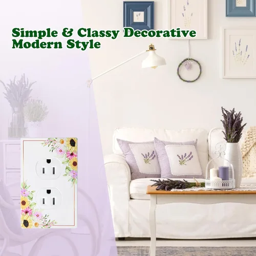 Miniatura 3 de Cubiertas decorativas para interruptor de luz, diseño floral clásico, placa de pared sin tornillos, placa de pared eléctrica de salida dúplex de una